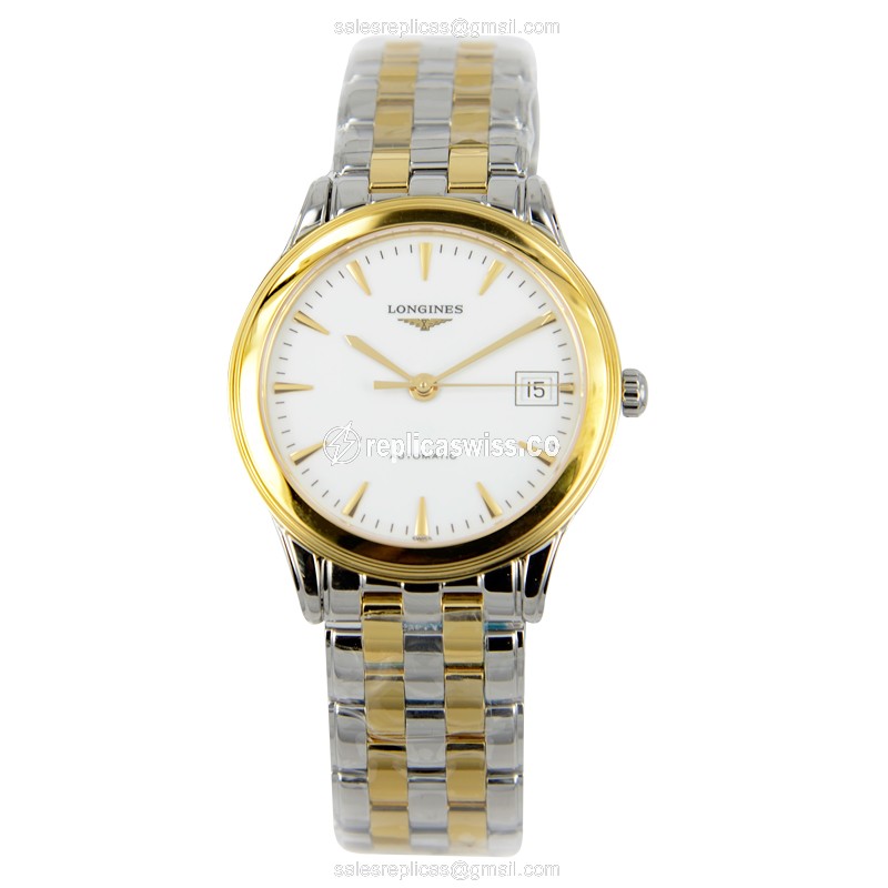 Luxurious Longines L4.774.3.22.7 Replica in 18kt Gold & Steel, Automatic Movement & White Dial Watch - view 2