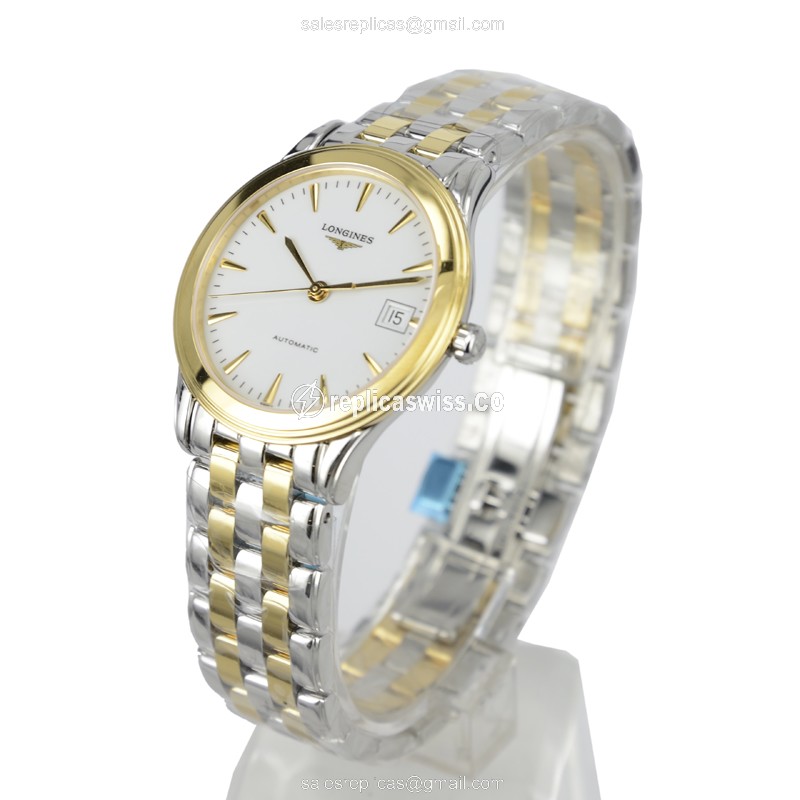 Luxurious Longines L4.774.3.22.7 Replica in 18kt Gold & Steel, Automatic Movement & White Dial Watch - view 3