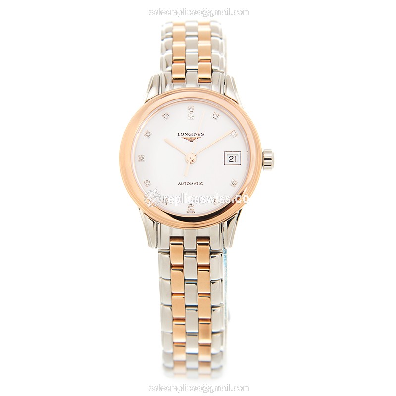 Luxurious Longines L4.874.3.99.7 Replica in White Dial & 18kt Gold Case Watch - view 2