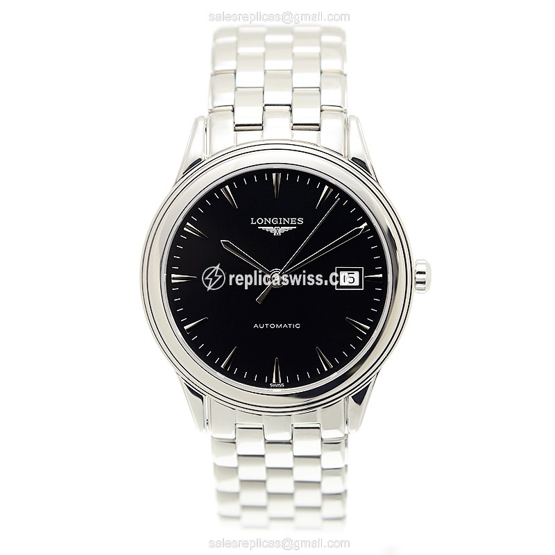 Luxurious Longines L4.874.4.52.6 Replica with Automatic Movement Black Dial on Stainless Steel - view 2