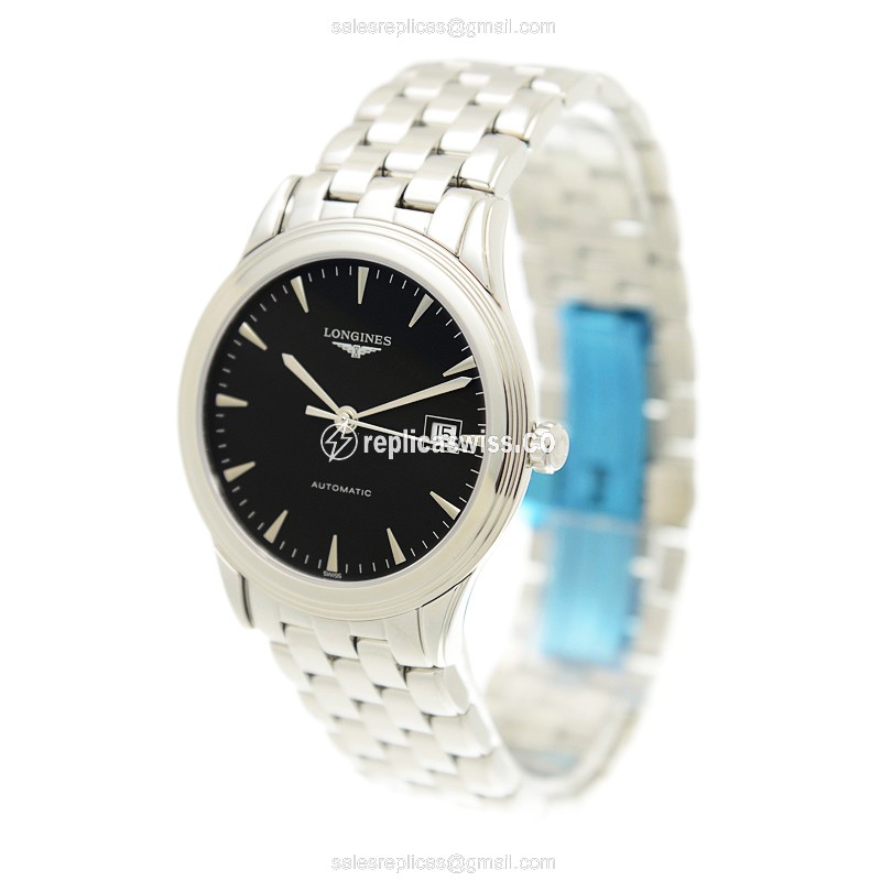 Luxurious Longines L4.874.4.52.6 Replica with Automatic Movement Black Dial on Stainless Steel - view 3