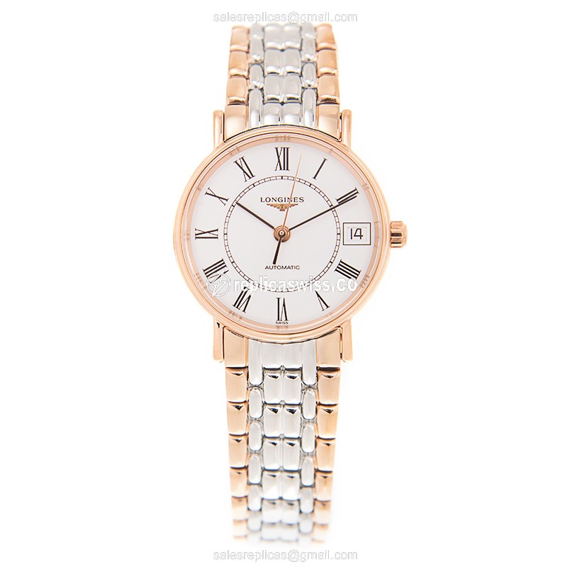 Luxurious Longines Presence Replica in 18kt Steel & Rose Gold, Automatic Movement White Dial - view 2