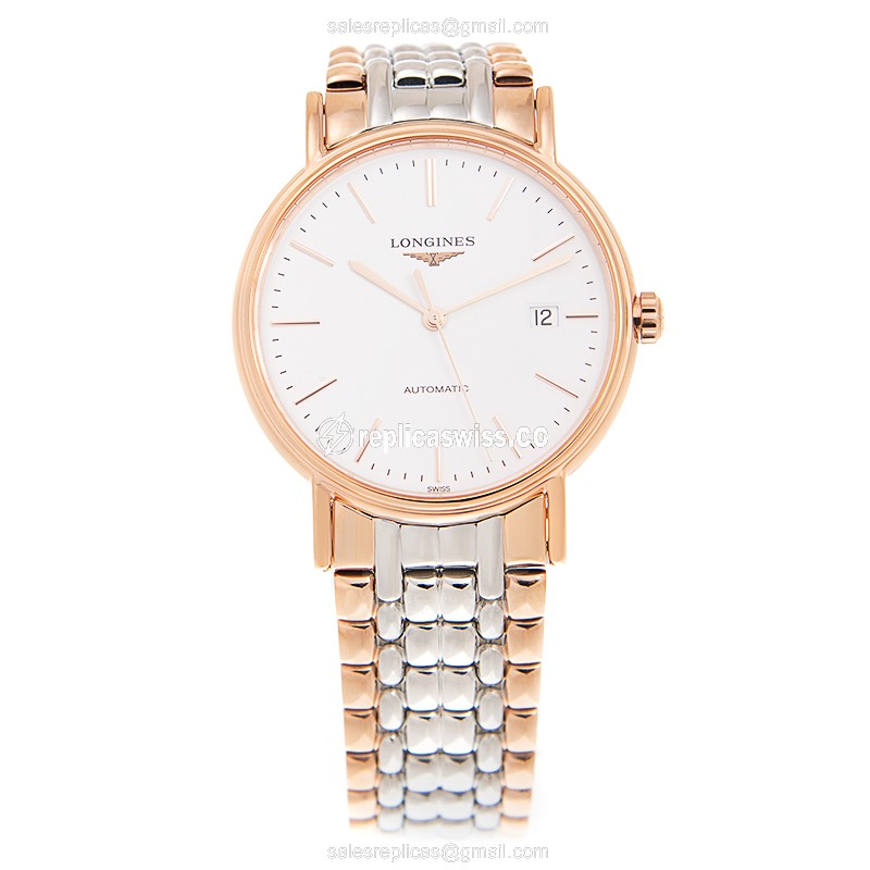 Luxurious Longines Presence Replica in 18kt Steel & Rose Gold, Automatic Movement & White Dial Watch - view 2