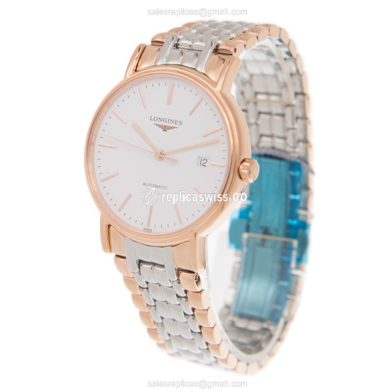 Luxurious Longines Presence Replica in 18kt Steel & Rose Gold, Automatic Movement & White Dial Watch - view 3