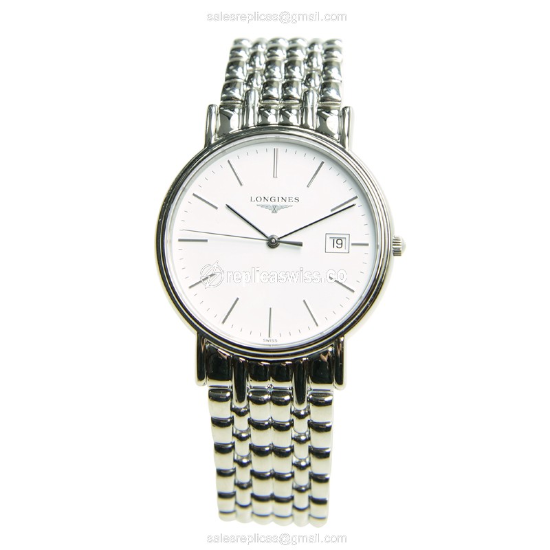 Luxurious Longines Presence Replica in Stainless Steel Case with White Dial Sapphire Crystal - view 2