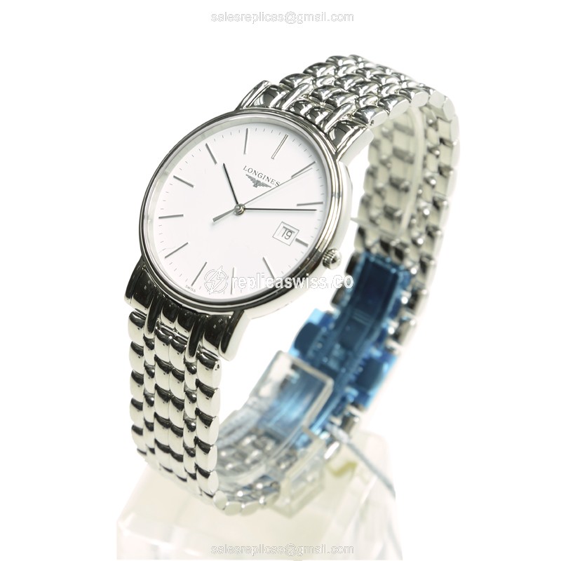 Luxurious Longines Presence Replica in Stainless Steel Case with White Dial Sapphire Crystal - view 3