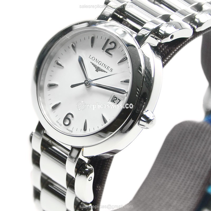 Luxurious Longines Prima Luna Replica in Stainless Steel Case & White Dial Watch - view 3