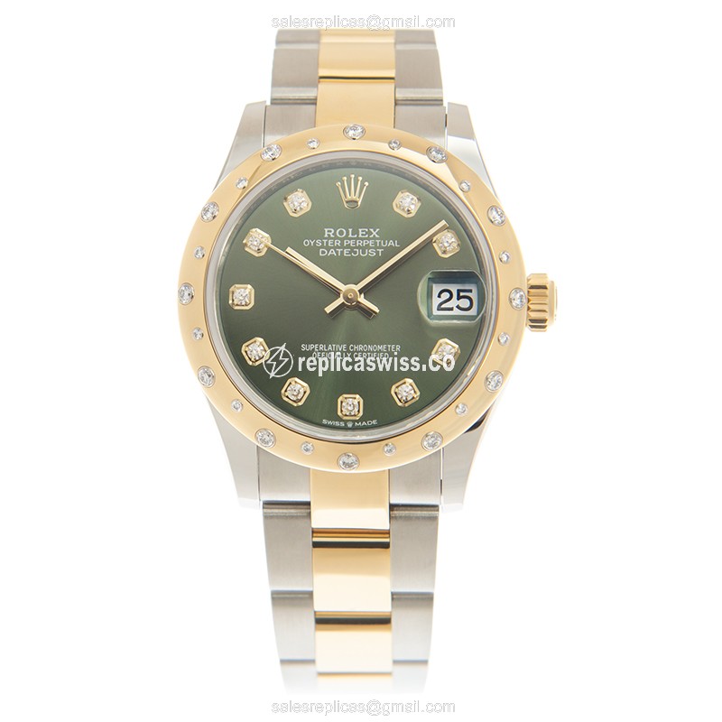 Luxurious Rolex DATEJUST Replica in 18kt Gold & Steel, Automatic Movement & Green Dial Watch - view 2