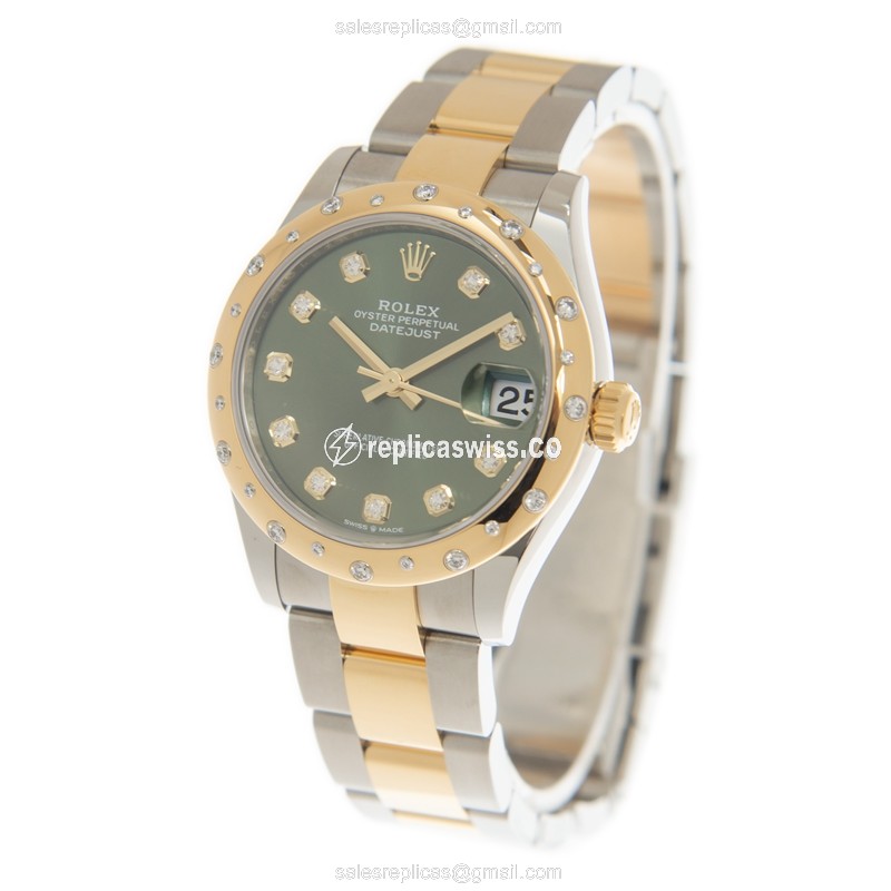 Luxurious Rolex DATEJUST Replica in 18kt Gold & Steel, Automatic Movement & Green Dial Watch - view 3
