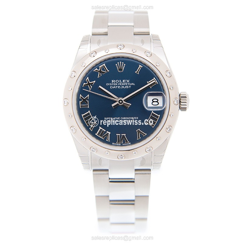 Luxurious Rolex DATEJUST Replica in 18kt White Gold & Steel, Automatic Movement & Blue Dial Watch - view 2