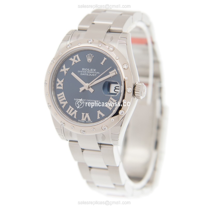 Luxurious Rolex DATEJUST Replica in 18kt White Gold & Steel, Automatic Movement & Blue Dial Watch - view 3