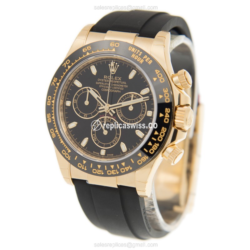 Luxurious Rolex Daytona Replica in 18kt Yellow Gold, Automatic Movement & Black Dial Watch - view 3