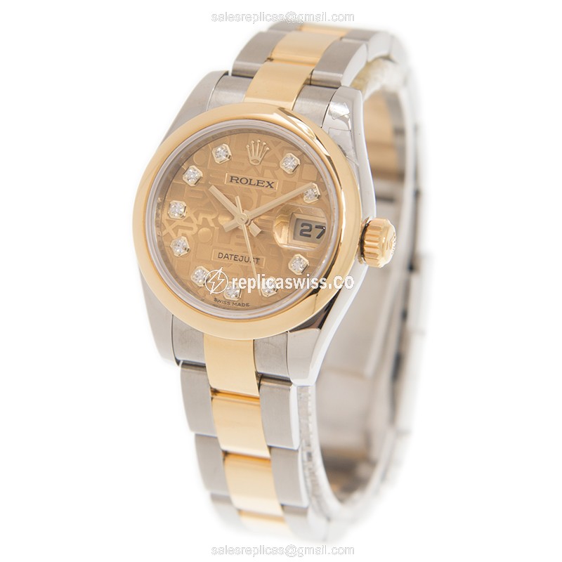 Luxurious Rolex Lady Datejust Replica in 18kt Gold & Steel, Automatic Movement & Sapphire Crystal - view 3