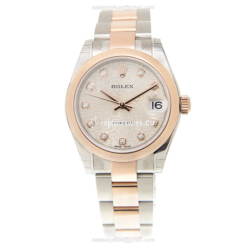 Luxurious Rolex Lady Datejust Replica in 18kt Steel & Rose Gold with Automatic Movement Silver - view 2