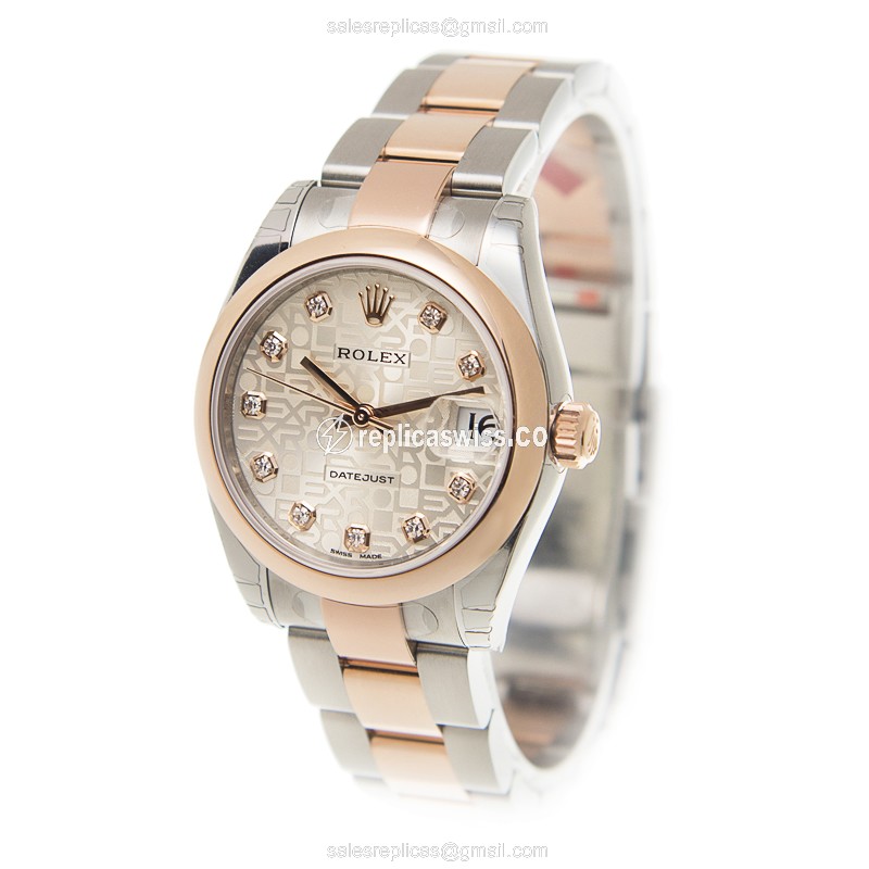 Luxurious Rolex Lady Datejust Replica in 18kt Steel & Rose Gold with Automatic Movement Silver - view 3