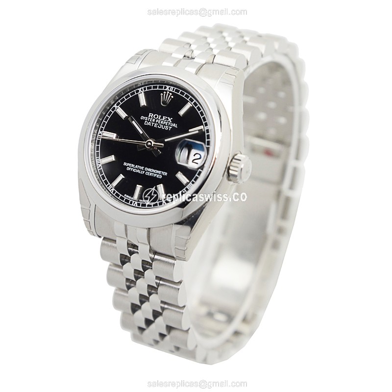 Luxurious Rolex Lady Datejust Replica in Stainless Steel with Black Dial Automatic Movement - view 3