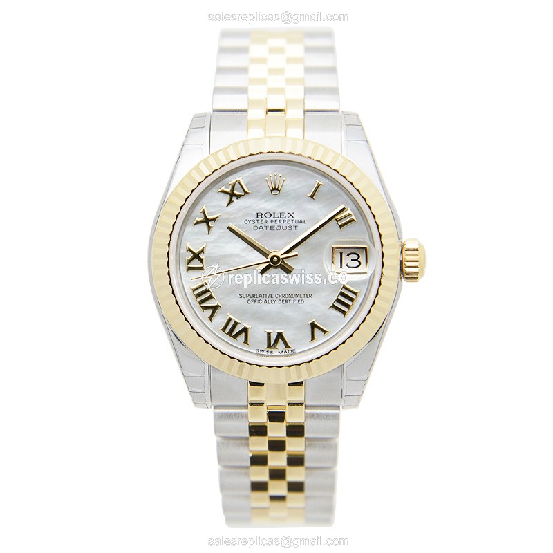 Luxurious Rolex Lady Datejust Replica in White Dial & 18kt Steel, Automatic Movement Watch - view 2