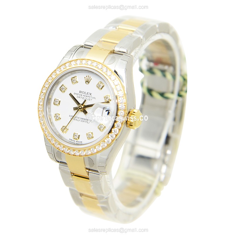 Luxurious Rolex Lady Datejust Replica in White Dial & 18kt Steel Case, Automatic Movement Watch - view 3