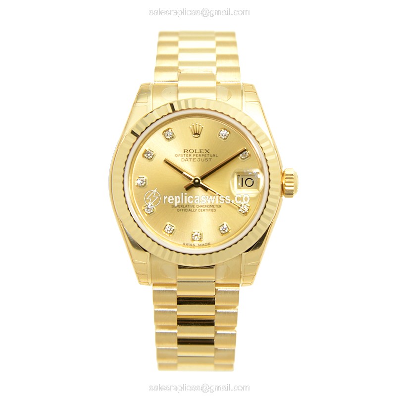 Luxury Gold Dial Lady Datejust Replica Watch, Automatic Movement & Elegant Gold Clasp - view 2