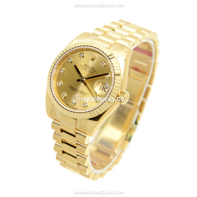 Luxury Gold Dial Lady Datejust Replica Watch, Automatic Movement & Elegant Gold Clasp - view 3