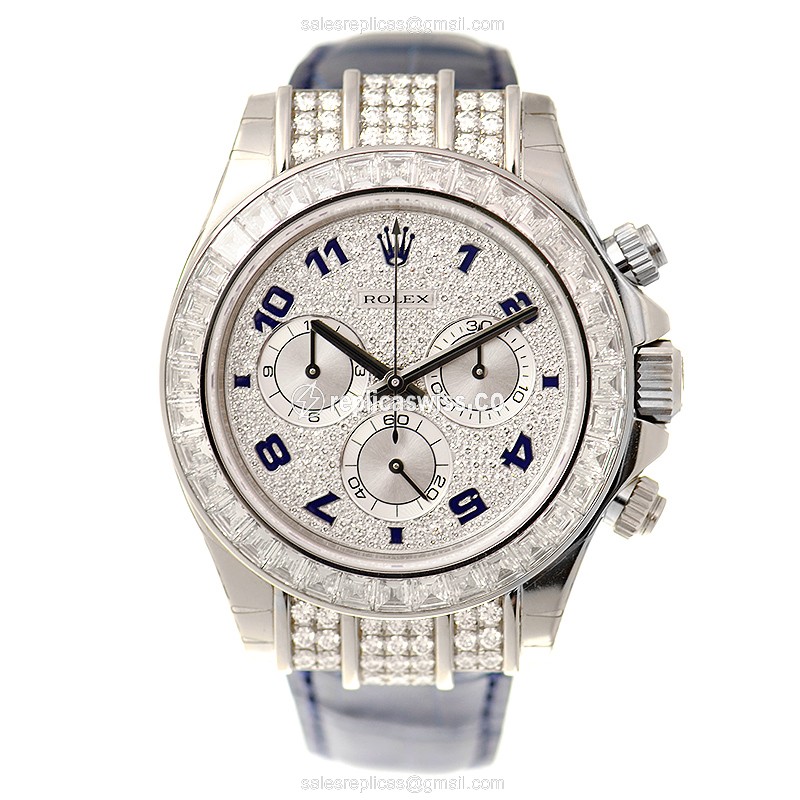 Luxury Rolex Daytona 116599TBR Replica in 18kt White Gold with Silver Dial & Blue Alligator Strap - view 2