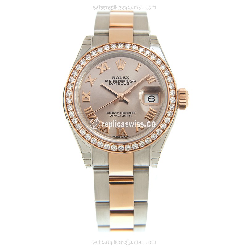 Luxury Rolex Lady Datejust Replica, Automatic, 18kt Gold Pink Dial & Steel Bracelet Watch - view 2