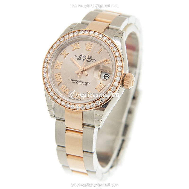 Luxury Rolex Lady Datejust Replica, Automatic, 18kt Gold Pink Dial & Steel Bracelet Watch - view 3