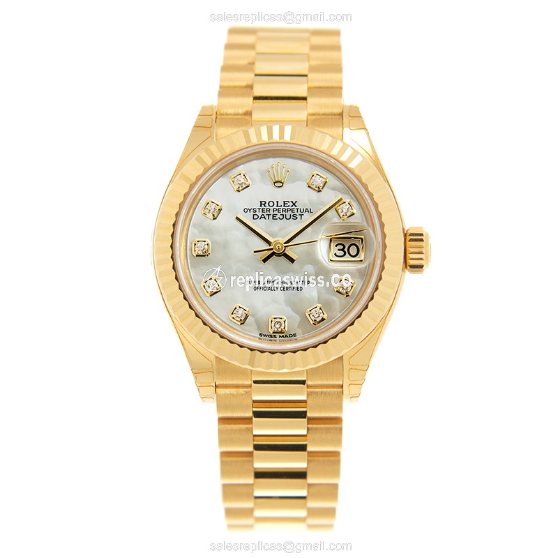 Rolex Lady Datejust Replica in 18kt Gold Case & White Dial, Automatic Movement Watch - view 2