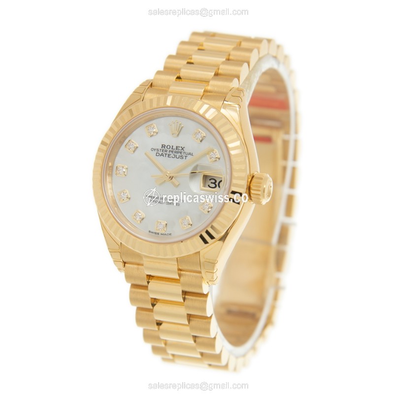 Rolex Lady Datejust Replica in 18kt Gold Case & White Dial, Automatic Movement Watch - view 3