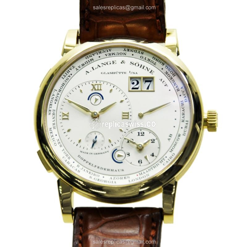 A Lange & Sohne 116.021 GRAND LANGE Manual Wind Replica, 18kt Gold Case, White Dial with Brown