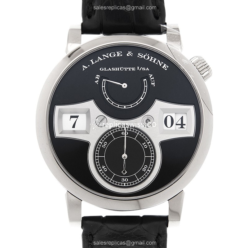 A Lange & Sohne 140.029 OWL Series Automatic Gold Watch | Black Dial, Alligator Strap