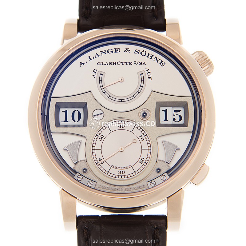 A Lange & Sohne 143.050 OWL Series Manual Wind Gold Case Replica, White Dial, Alligator Brown Strap
