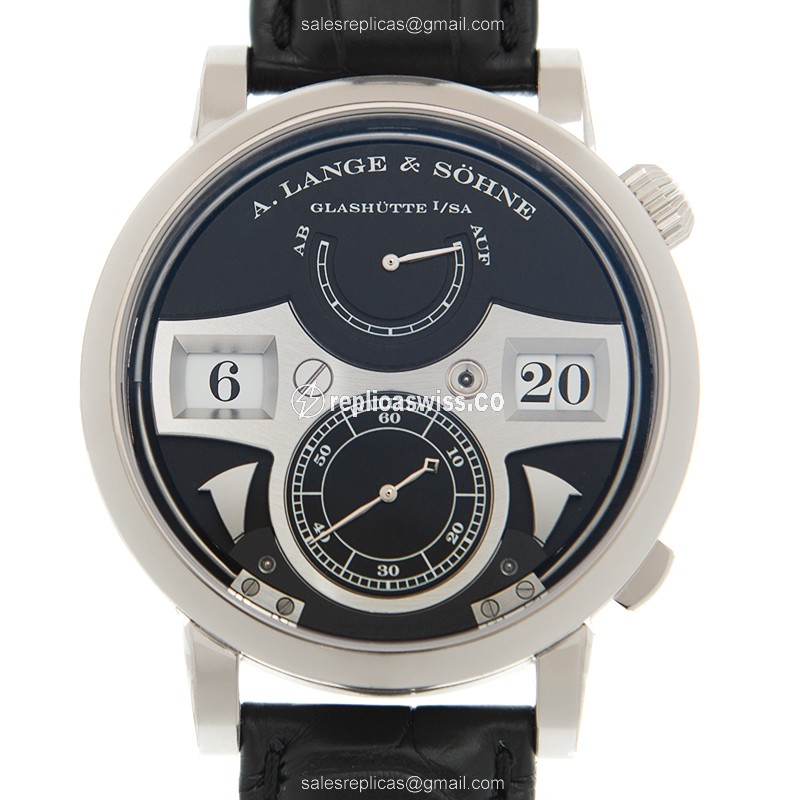 A Lange & Sohne 145.029 ZEITWERK Replica, Automatic Movement, 18kt Gold Case, Black Dial, Leather
