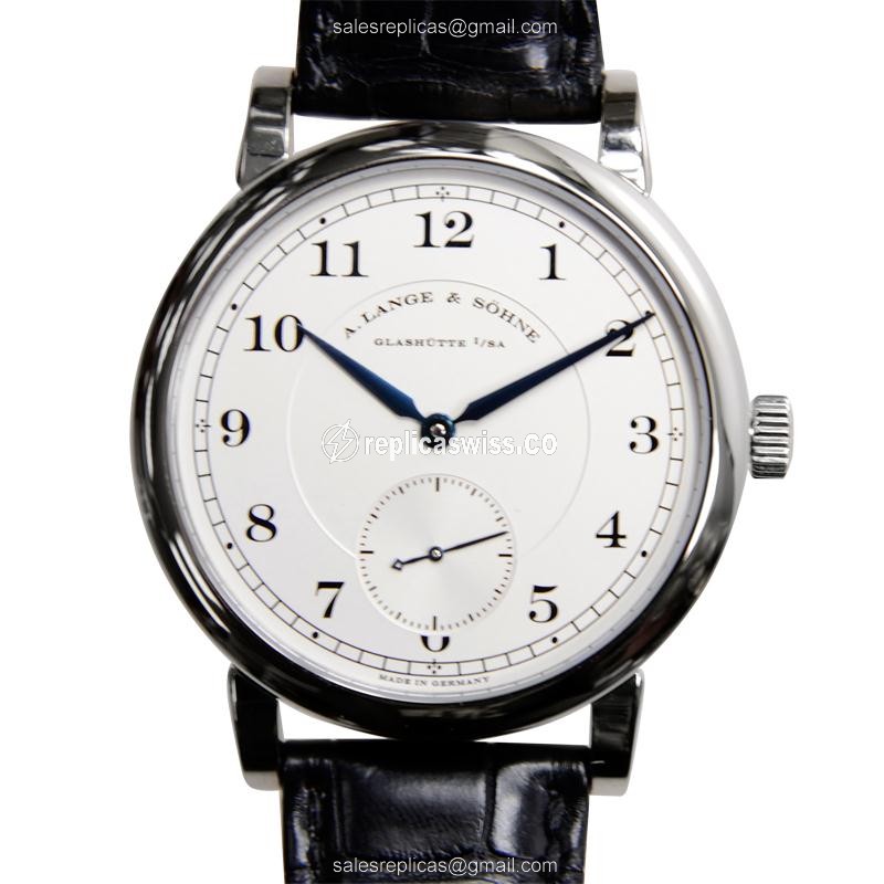 A Lange & Sohne 1815 Chronograph Replica | Manual Wind, 18kt White Gold Case, Alligator Strap Watch
