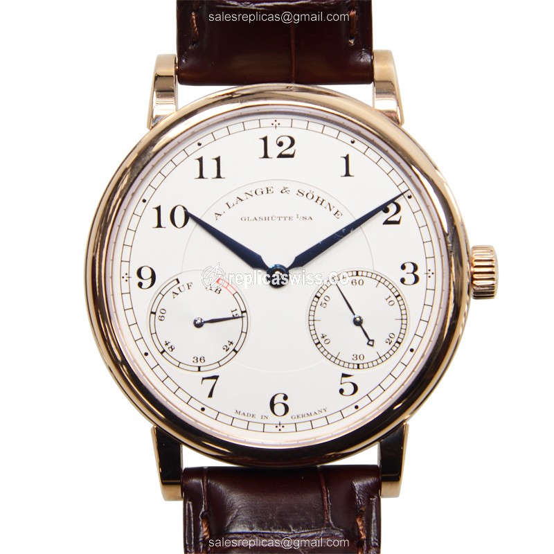 A Lange & Sohne 1815 Chronograph Replica, Manual Wind, Silver Dial, 18kt Gold Case & Brown