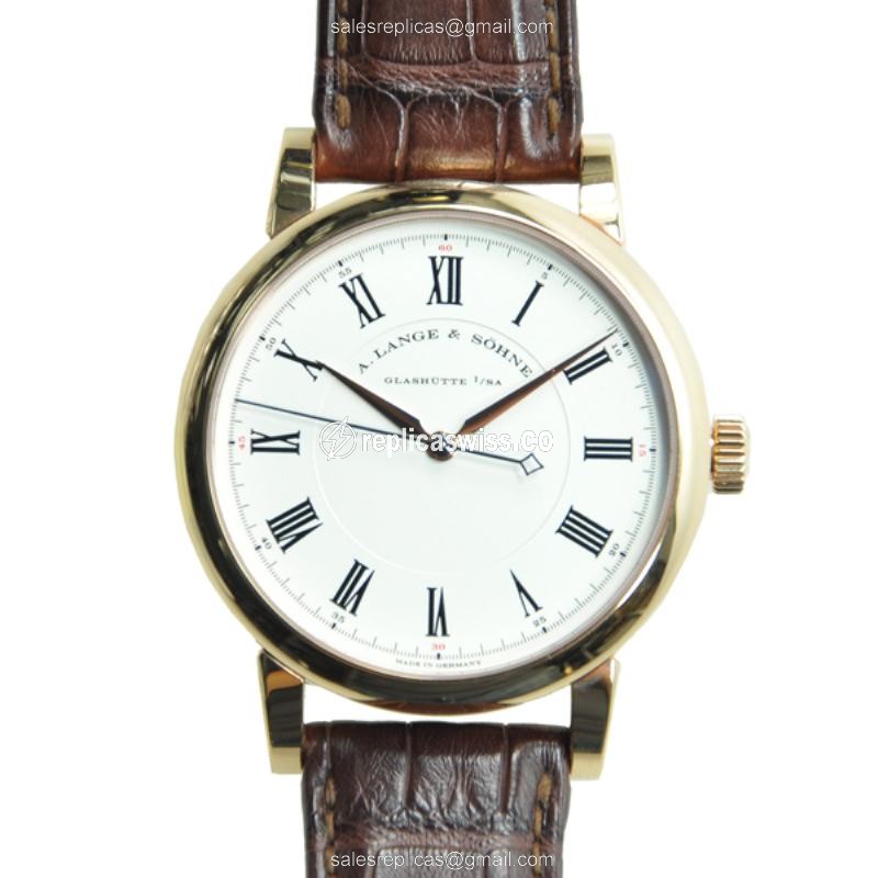 A Lange & Sohne 232.032 Richard Lange Manual Wind Gold Watch | Silver Dial, Brown Alligator Strap