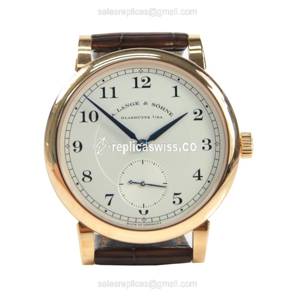 A Lange & Sohne 233.032 1815 Chronograph Auto, 18kt Gold Case, White Dial, Brown Alligator Strap