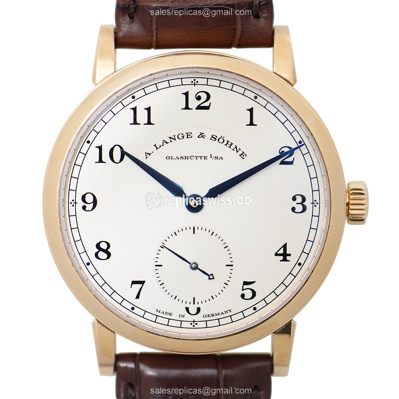 A Lange & Sohne 235.032 1815 Chronograph Replica, Manual Wind, 18kt Gold Case, White Dial, Brown