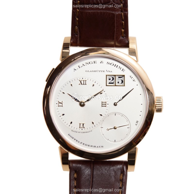 A Lange & Sohne Grand Lange 101.032 Replica, Manual Wind, 18kt Rose Gold Case, White Dial & Brown