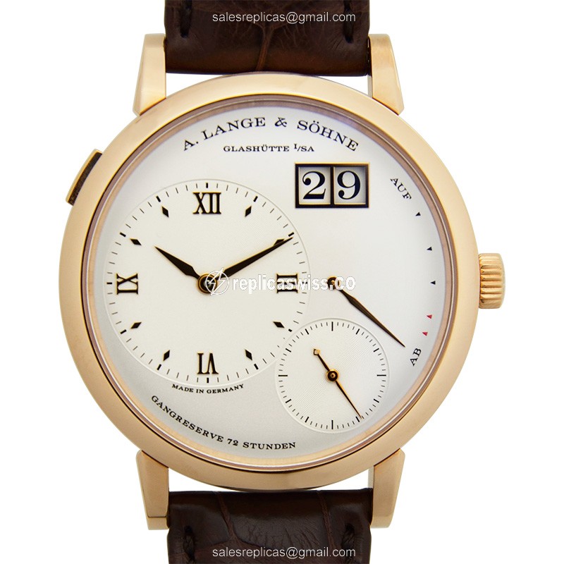A Lange & Sohne Grand Lange 117.032 Replica with Silver Dial 18kt Gold Case Watch