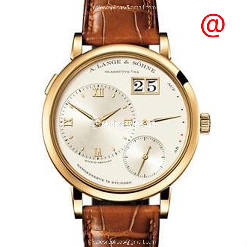 A Lange & Sohne LANGE 1 Manual Wind Replica in 18kt Gold, Beige Dial & Brown Alligator Strap Watch