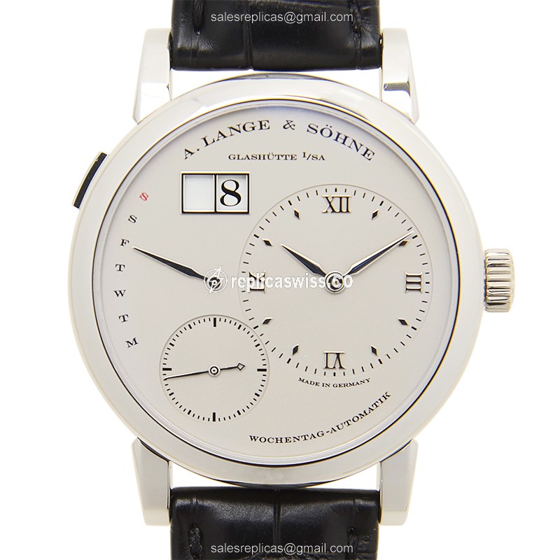 A Lange & Sohne LANGE 1 Replica, Automatic Movement, 950 Platinum Case, Silver Dial Watch