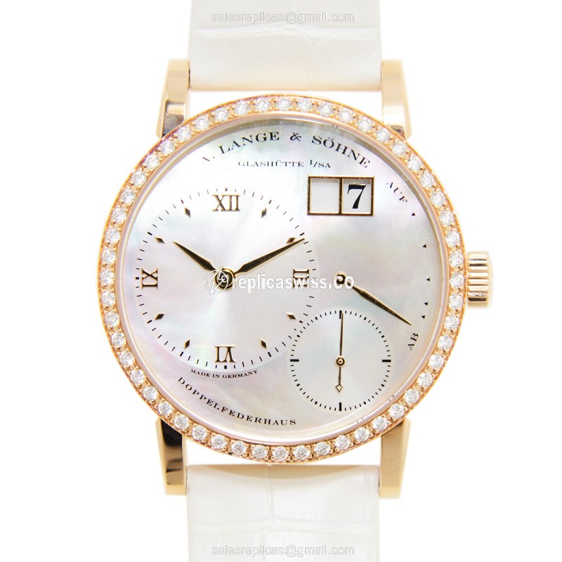 A Lange & Sohne LANGE 1 Replica | Manual Wind Movement | 18kt Rose Gold Case, Silver Dial Watch