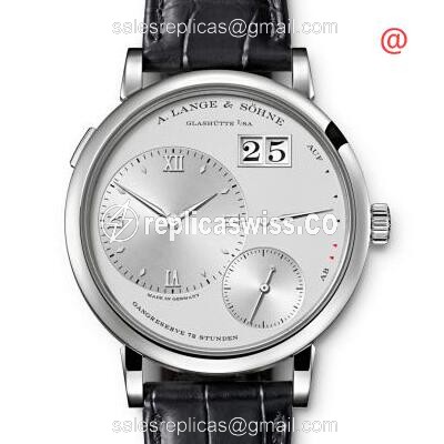 A Lange & Sohne LANGE 1 Replica, Manual Wind, Platinum Case, Elegant Silver Dial Watch