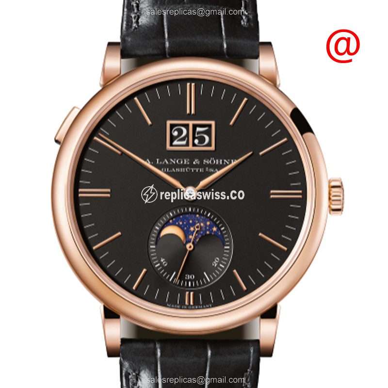 A Lange & Sohne Saxonia Manual Wind Replica, 18kt Gold Case, Black Dial & Alligator Strap Watch