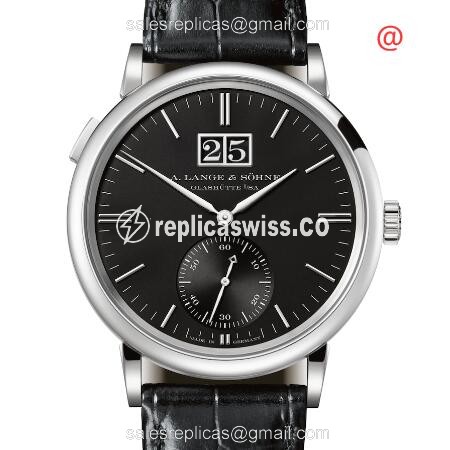 A Lange & Sohne SAXONIA Replica, Automatic 18kt Gold, Black Dial & Leather Strap, Sapphire Crystal