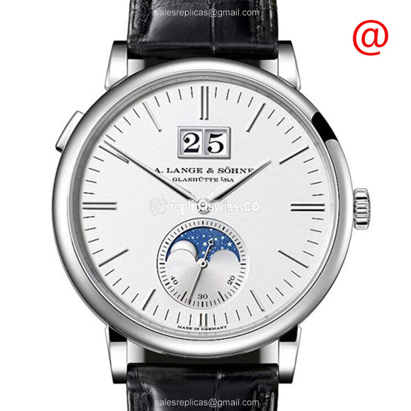 A Lange & Sohne SAXONIA Replica | Automatic Movement | 18kt White Gold Case, Black Alligator Strap
