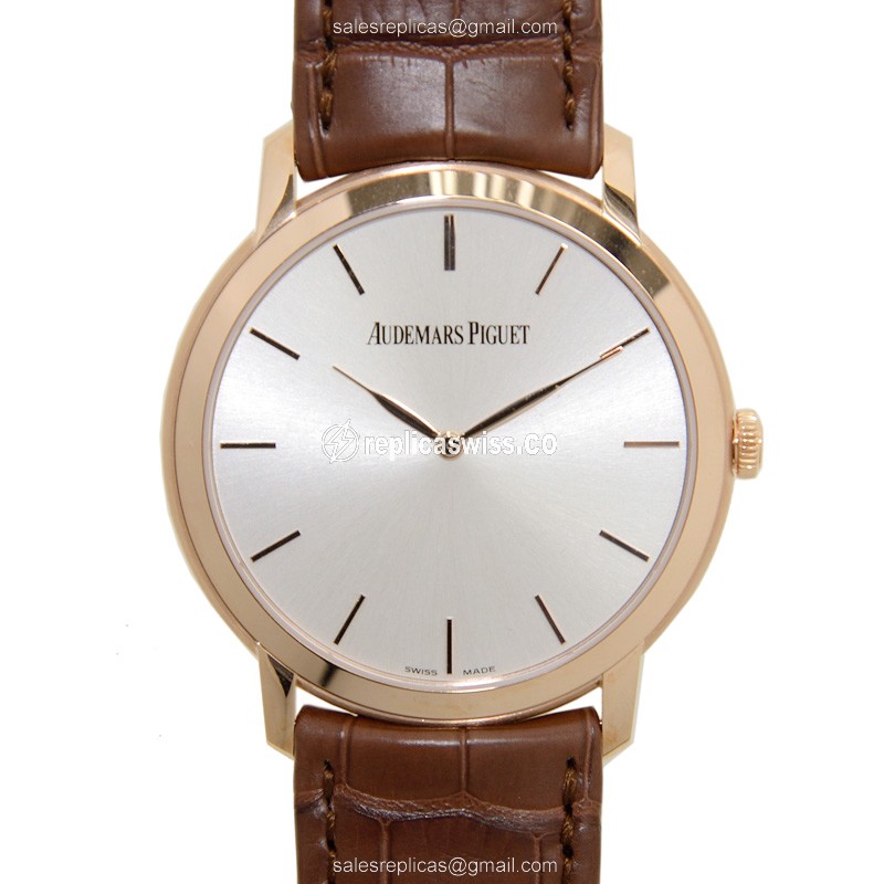 Audemars Piguet Classic 15180OR.OO.A088CR.01 Automatic, 18kt Rose Gold, Silver Dial, Brown