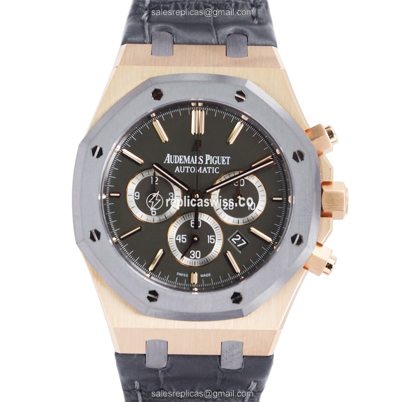 Audemars Piguet ROYAL OAK Automatic Replica in 18kt Rose Gold with Dark Grey Dial Alligator
