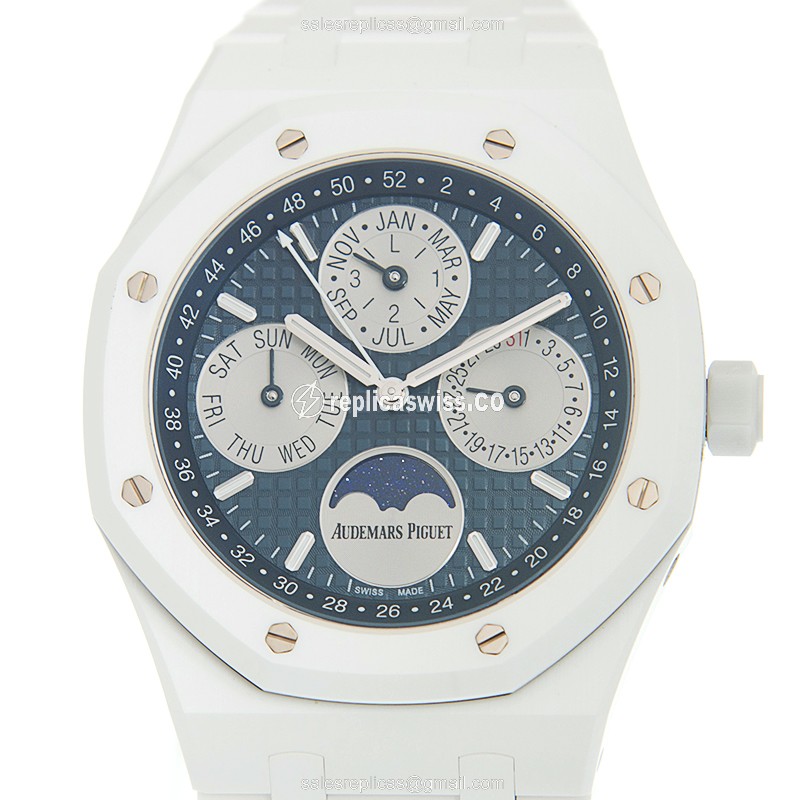 Audemars Piguet Royal Oak Ceramic Replica, Automatic Movement, Blue Dial & White Ceramic Strap Watch